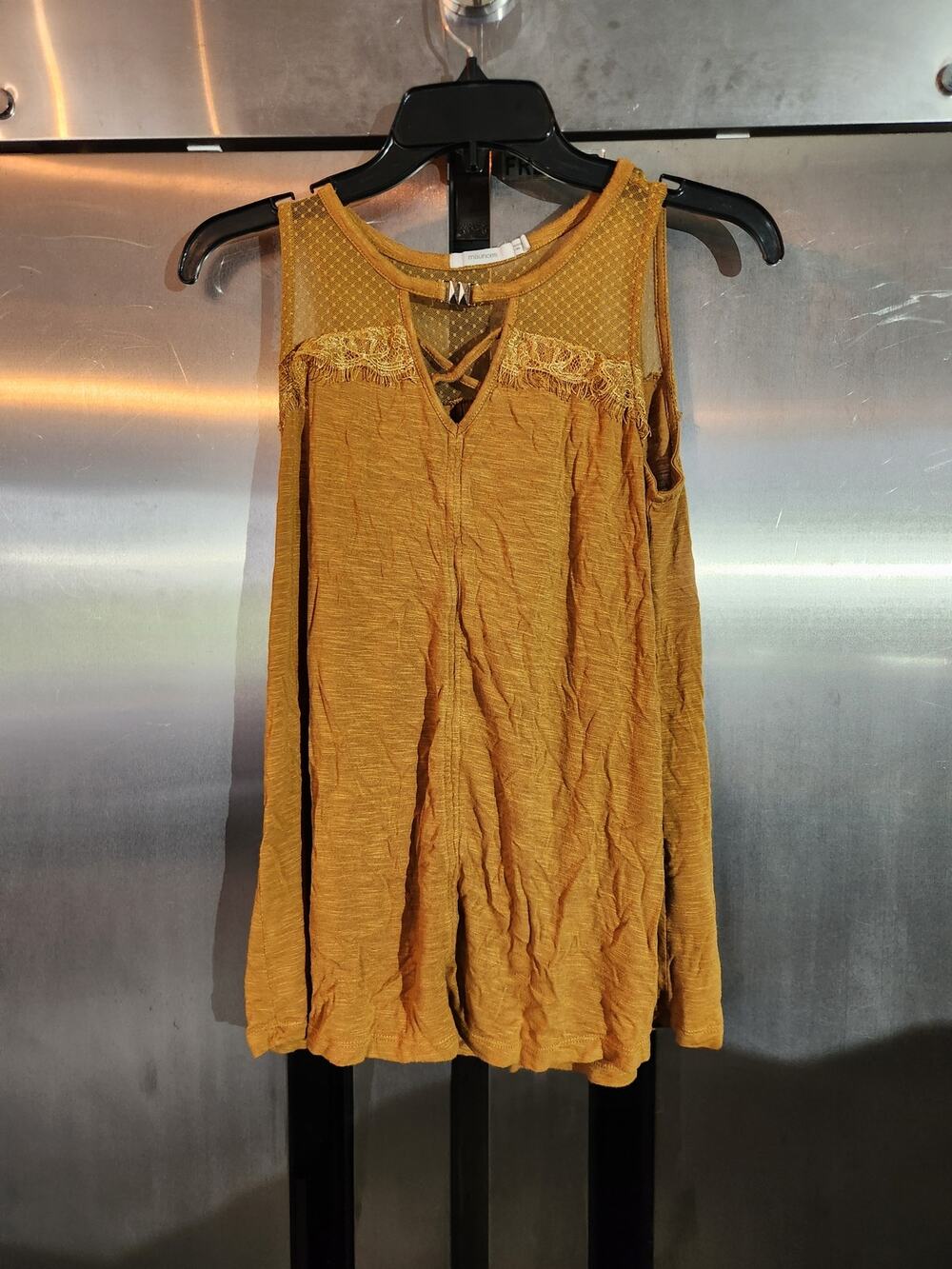 Maurices Swing Dress Women's Size Medium Mustard Crochet Yoke
